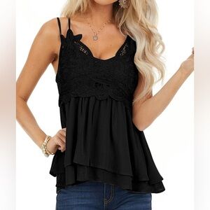 Feager Lace Tank Tops for Women Summer Spaghetti Strap, Chiffon Cami Sleeveless